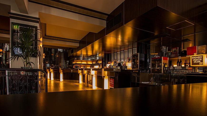 Modern Empty Bar Interior With Warm Lighting