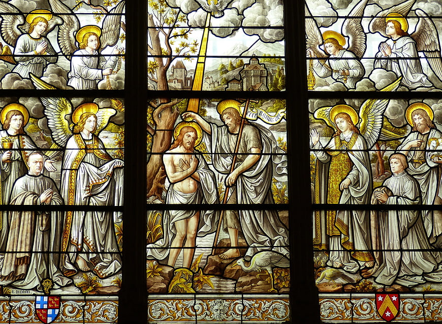 Stained Glass Window Depicting Baptism of Jesus