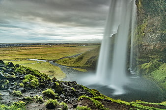 Long Exposure Seljalandsfoss Waterfall in Iceland