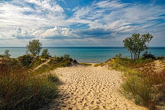 Sandy Path Through Dunes to Lake Michigan Shoreline