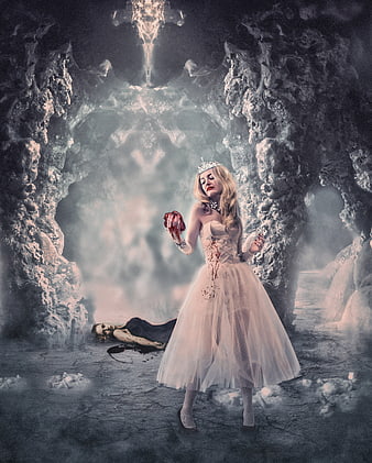 Fantasy Bloody Bride in Cave with Crown