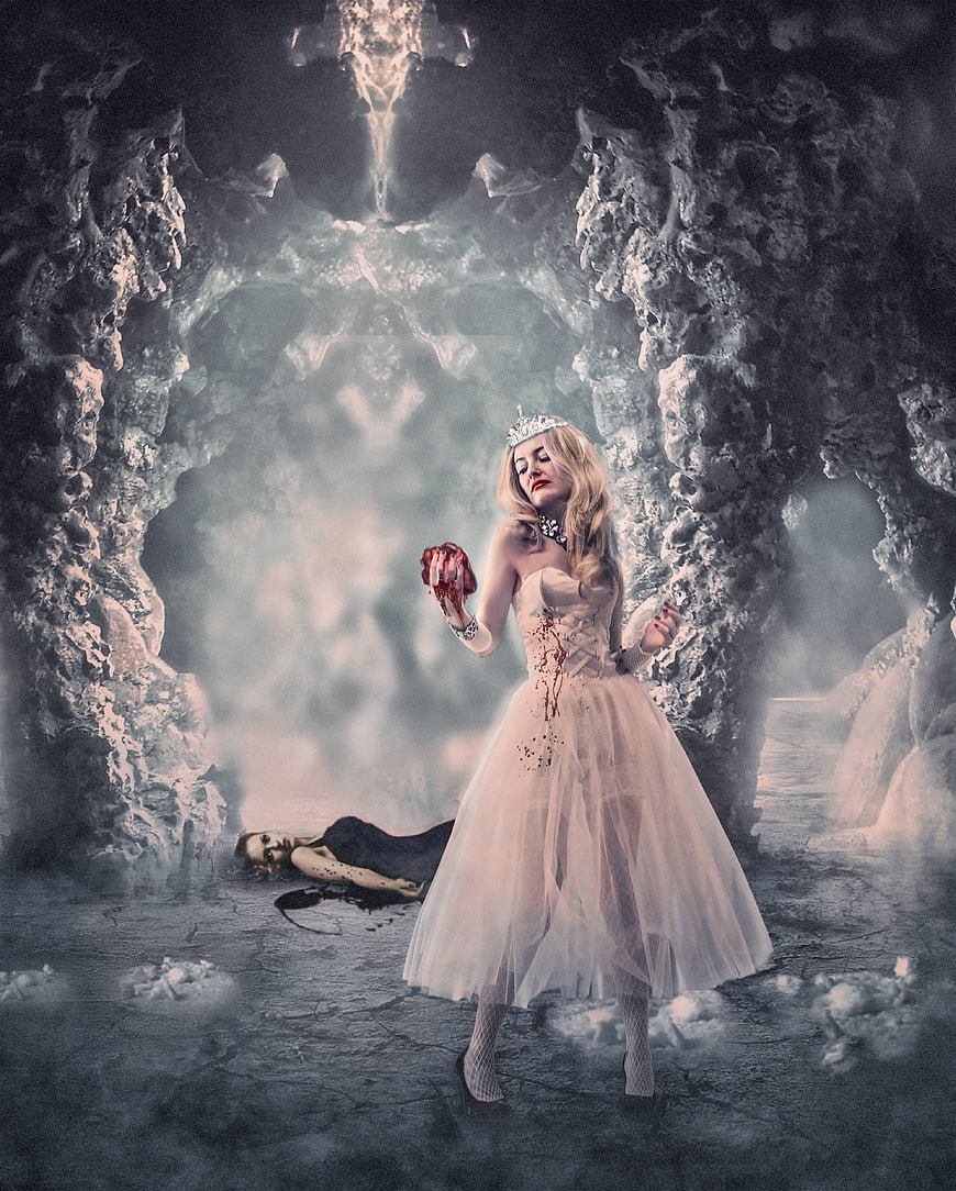 Fantasy Bloody Bride in Cave with Crown