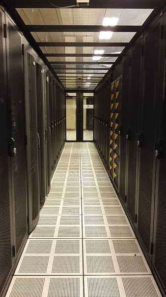 Empty Data Center Server Room Aisle With Black Racks