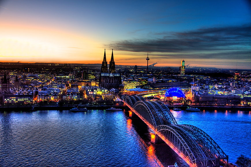 Cologne Cathedral and Hohenzollern Bridge at Dusk