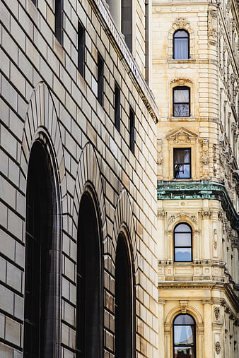 Contrasting Architectural Styles in Urban Stone Buildings