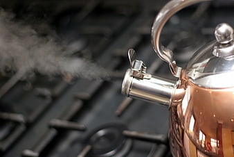 Copper Kettle Spout Boiling On Gas Stove