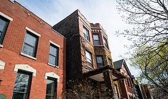 Low Angle View of Historic Red Brick Row Houses