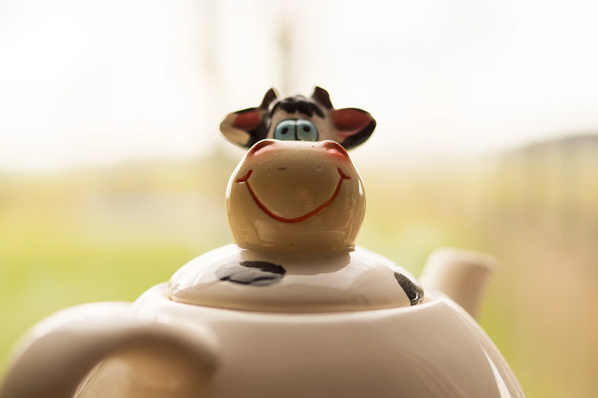 Close-up of Cute Cow Ceramic Teapot Lid