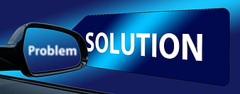 Car side mirror reflecting problem while road sign says solution
