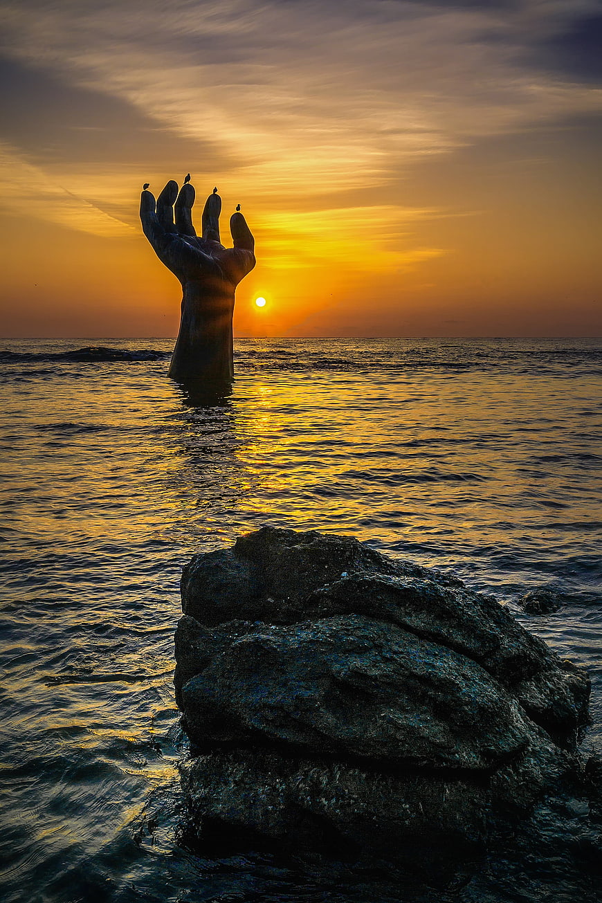 Hand of Win-Win Statue at Sunrise in Pohang
