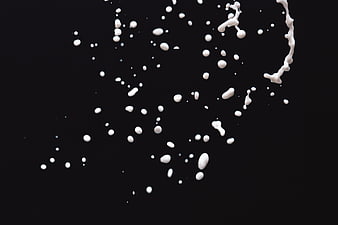 White liquid milk splash droplets on black background