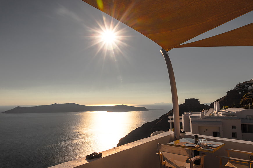 Santorini Sunset View from Terrace with Sunshade