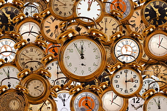 Vintage Gold Alarm Clocks Background Pattern