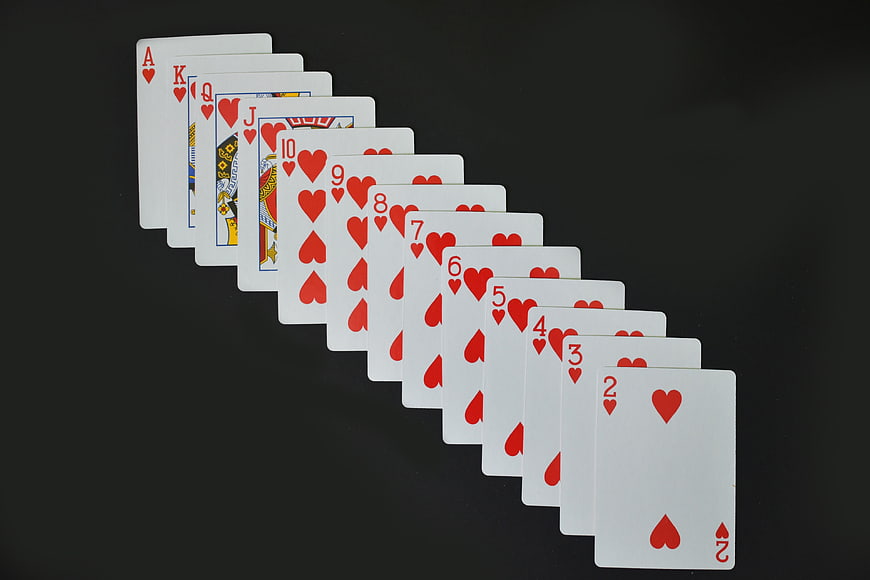 Full Royal Flush Hearts Playing Cards on Black Background