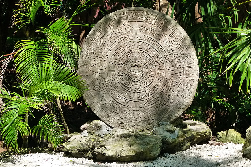 Aztec Calendar Stone Replica in Tropical Garden