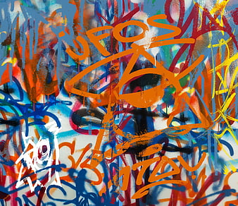 Vibrant Abstract Graffiti Art with Orange and Blue Spray Paint