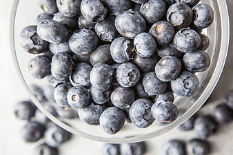 Fresh Blueberries in Glass Bowl Top View