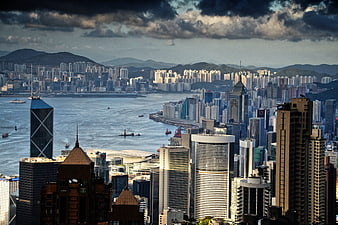 Hong Kong Cityscape Skyline View From Victoria Peak