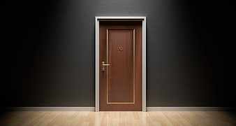 Closed Wooden Door Number 13 in Dark Hallway