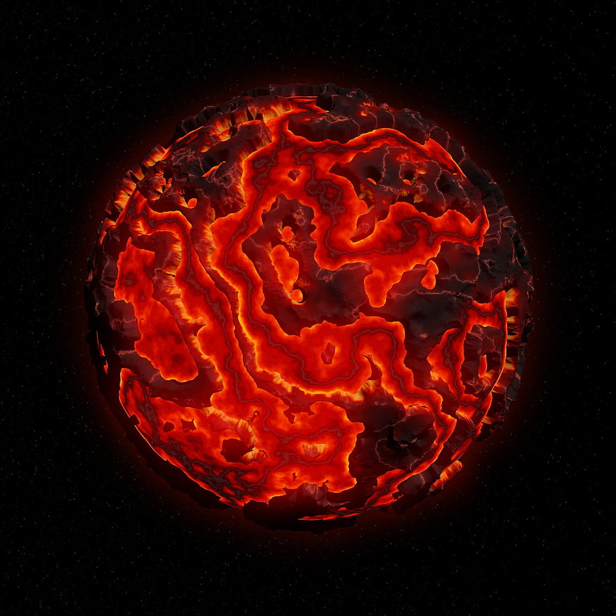 Fiery Molten Planet With Glowing Lava Surface In Deep Space