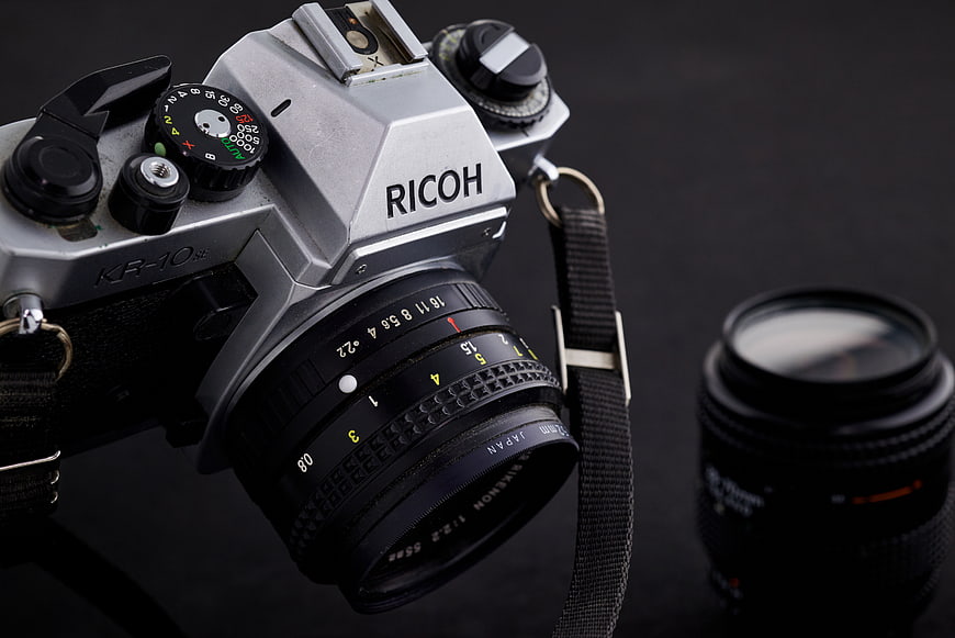 Vintage Ricoh KR-10 SLR Camera with Detached Lens