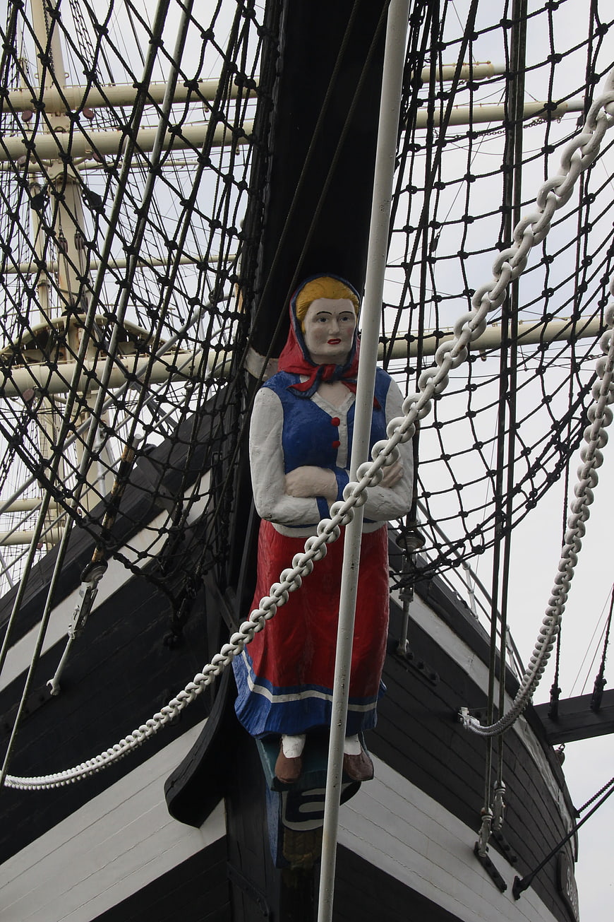 Traditional Seute Deern Figurehead on Historic Ship Mast