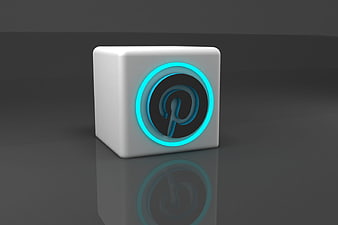 3D Pinterest Logo Icon On White Cube With Cyan Glow