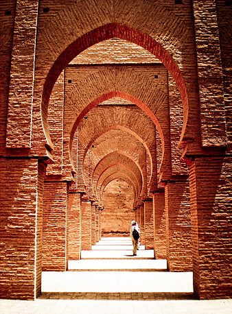 Symmetrical Brick Arches of Tamegroute Mosque in Morocco