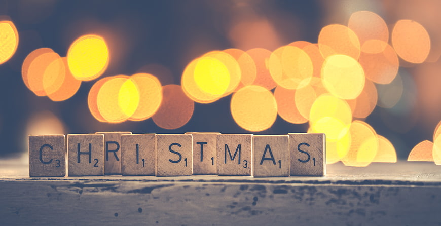Christmas Scrabble Tiles with Bokeh Lights