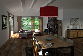 Modern Open Plan Living And Dining Room 3D Interior Rendering