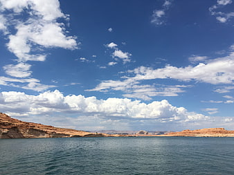 Lake Powell Scenic View with Blue Sky and Clouds
