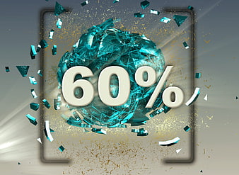 3D 60 Percent Discount Sale Graphic with Shattered Glass Effect