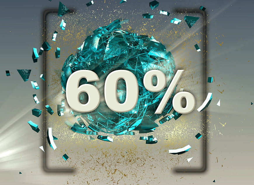 3D 60 Percent Discount Sale Graphic with Shattered Glass Effect