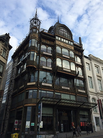 Low angle view of ornate Old England building in Brussels