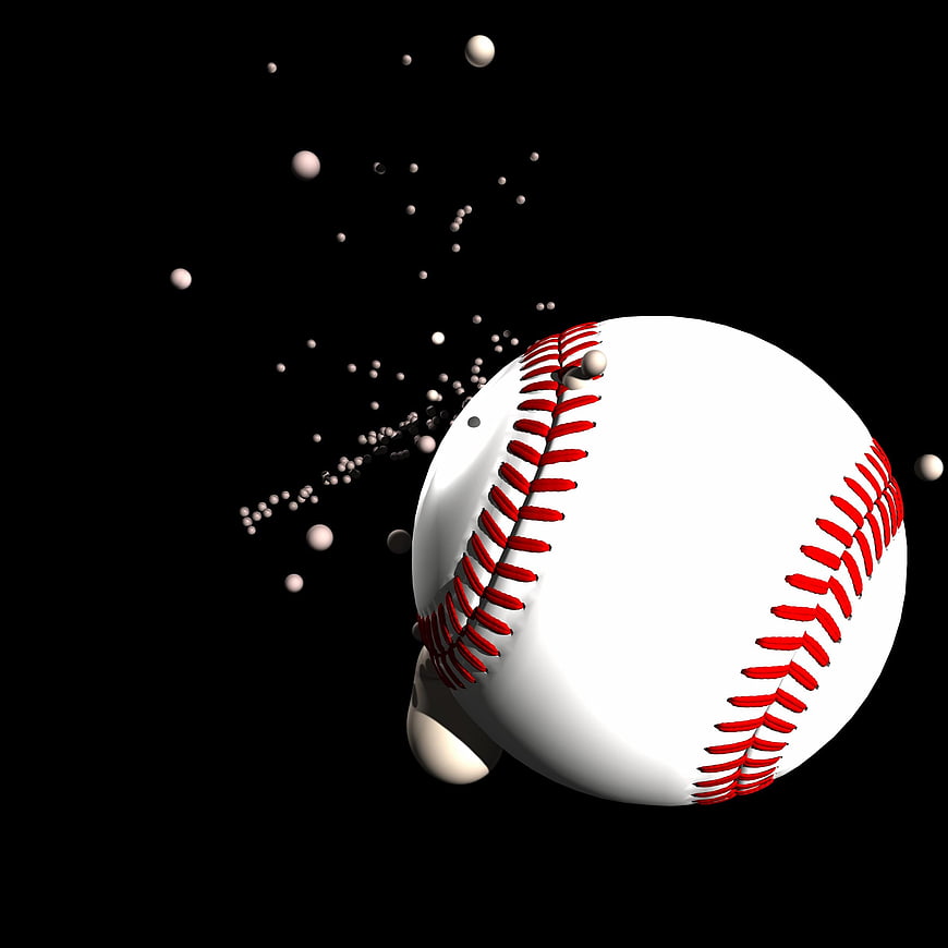 3D Baseball Ball Impacting Surface With Particle Debris On Black Background