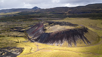 Aerial View of Volcanic Crater in Icelandic Highlands