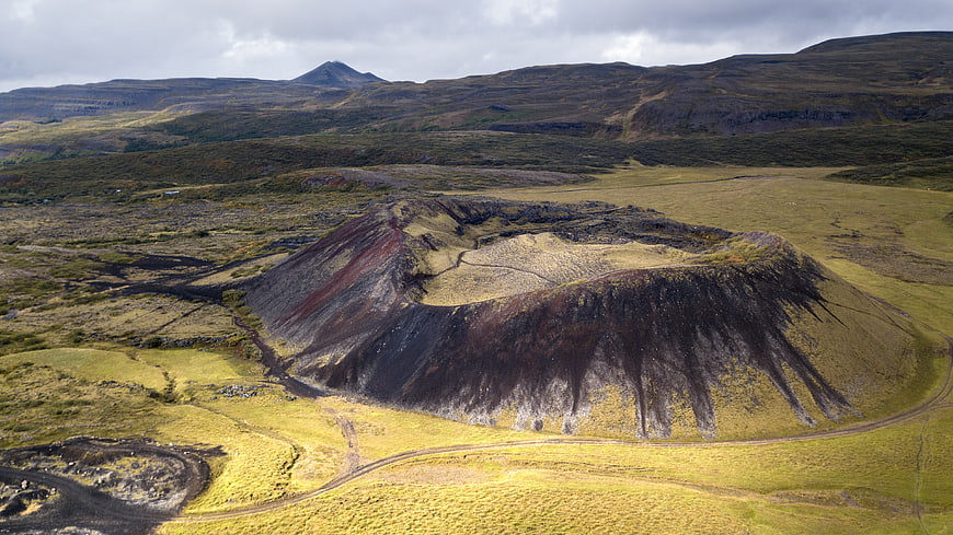 Aerial View of Volcanic Crater in Icelandic Highlands