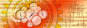 Conceptual Time Management Illustration With Gears, Stopwatches, And Circuit Board