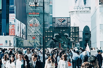 Crowded Shibuya Crossing Street Scene in Tokyo Japan