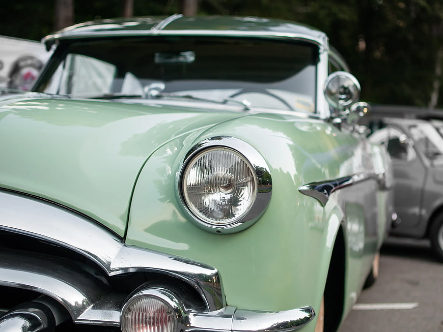 Close-up of Vintage Light Green Classic Car