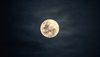 Full Moon in Dark Blue Night Sky with Clouds