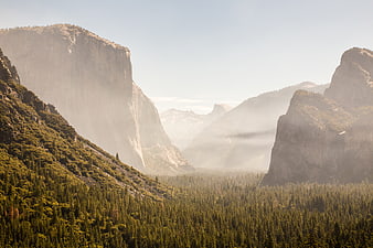 Misty Morning Landscape of El Capitan and Yosemite Valley