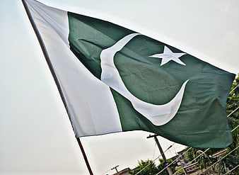 Pakistan National Flag Waving in the Wind