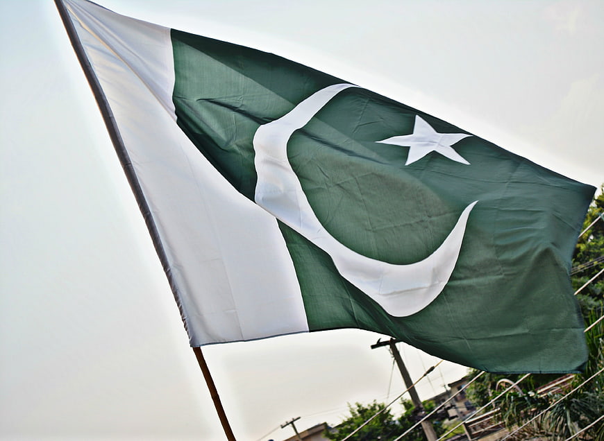 Pakistan National Flag Waving in the Wind