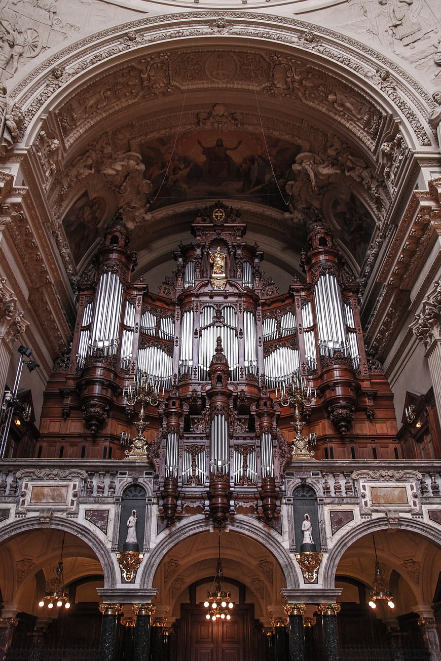 Grand Baroque Pipe Organ in Ornate Church Interior