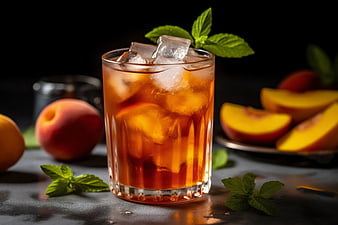 Refreshing Iced Tea with Peaches and Mint Garnish