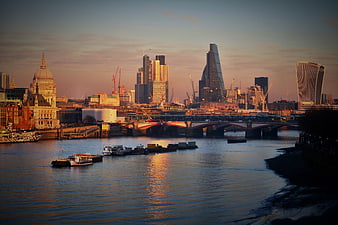 London Skyline at Sunset with St Paul's Cathedral and The Shard