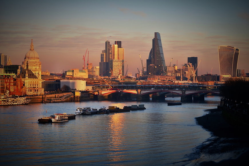 London Skyline at Sunset with St Paul's Cathedral and The Shard