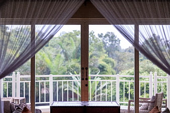Luxury Interior with Balcony View of Tropical Jungle