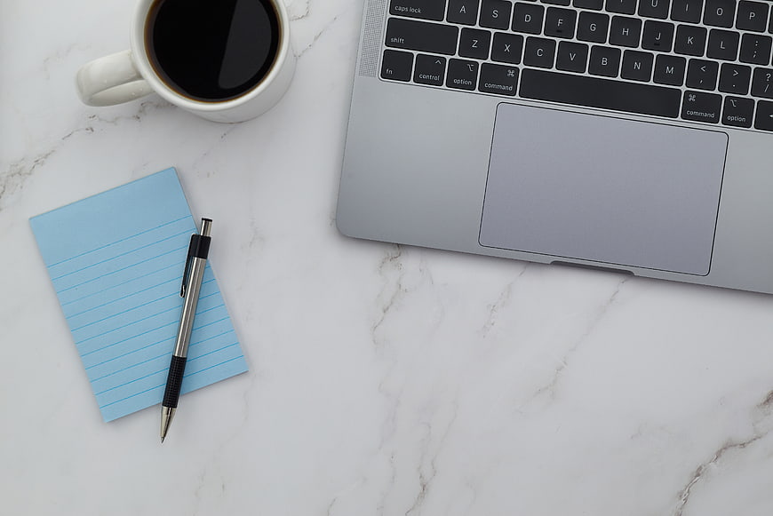 Minimalist Workspace Flat Lay with Laptop and Coffee